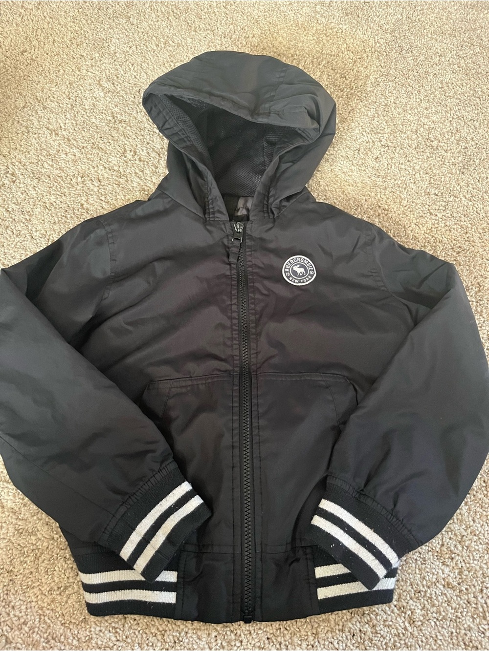 Abercrombie Kids Black Hooded Kids Jacket with Stripe Cuffs